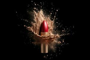 Lipstick with powder splash. Illustration AI Generative photo