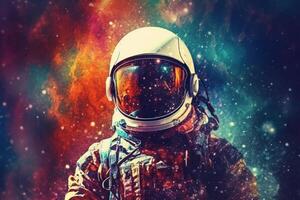 astronauta en vistoso antecedentes. ilustración ai generativo foto