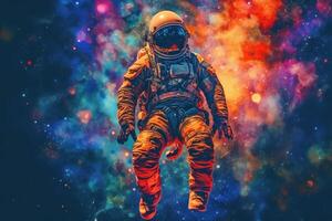 astronauta en vistoso antecedentes. ilustración ai generativo foto