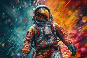Astronaut on colorful background. Illustration AI Generative photo