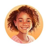 Portrait of smiling young girl for profile picture. Illustration Generative AI photo