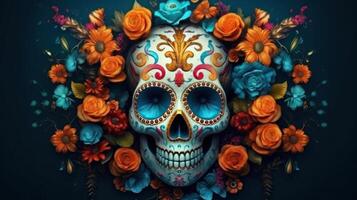 Day of the dead, Dia de los muertos holiday poster. Illustration AI Generative photo