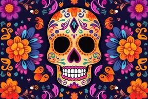 Day of the dead, Dia de los muertos holiday poster. Illustration AI Generative photo