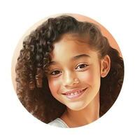 Portrait of smiling young girl for profile picture. Illustration Generative AI photo