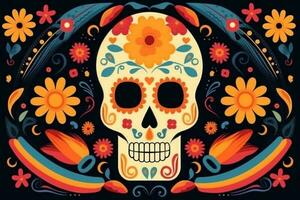 día de el muerto, dia Delaware los muertos fiesta póster. ilustración ai generativo foto