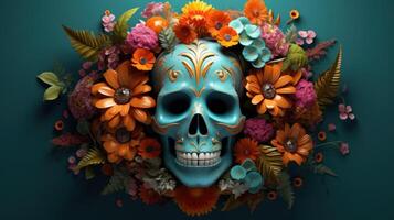 Day of the dead, Dia de los muertos holiday poster. Illustration AI Generative photo