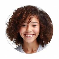 Portrait of smiling young girl for profile picture. Illustration Generative AI photo