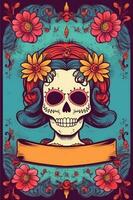 día de el muerto, dia Delaware los muertos fiesta póster. ilustración ai generativo foto