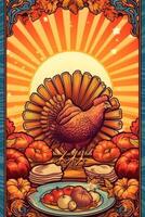 Poster for Thanksgiving Day. Illustration AI Generative photo