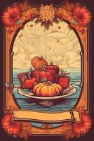 Poster for Thanksgiving Day. Illustration AI Generative photo