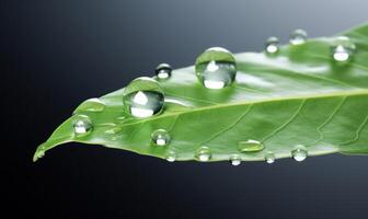 Green leaf with water drops. Illustration AI Generative photo