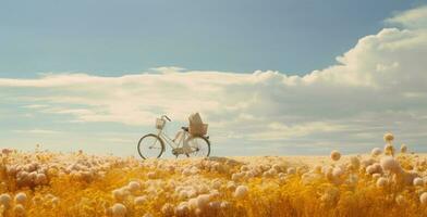 A bike in summer meadow. Illustration AI Generative photo