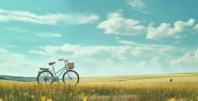 A bike in summer meadow. Illustration AI Generative photo