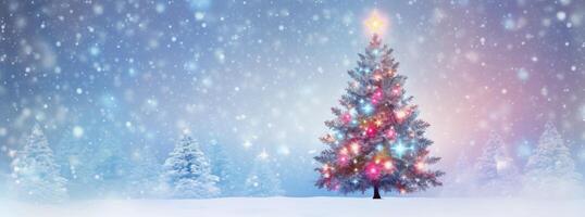Blue winter background with Christmas tree. Illustration photo