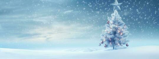 Blue winter background with Christmas tree. Illustration AI Generative photo