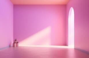 Pink empty room mockup. Illustration AI Generative photo