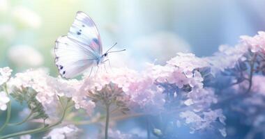 mariposa en púrpura prado. ilustración ai generativo foto