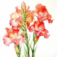 Gladioli watercolor flowers. Illustration AI Generative photo