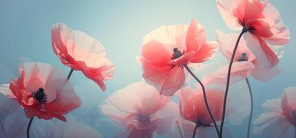 Pink poppy flowers background. Illustration AI Generative photo