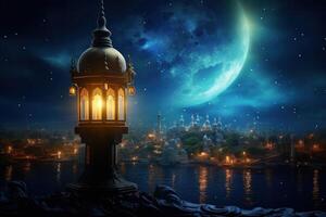 Ramadan background with lantern. Illustration AI Generative photo