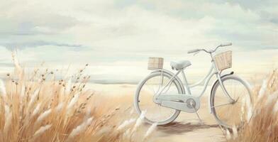 A bike in summer meadow. Illustration Generative AI photo