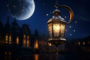 Ramadan background with lantern. Illustration AI Generative photo