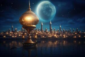 Ramadan background with lantern. Illustration AI Generative photo