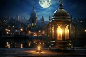 Ramadan background with lantern. Illustration AI Generative photo