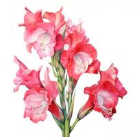 Gladioli watercolor flowers. Illustration AI Generative photo