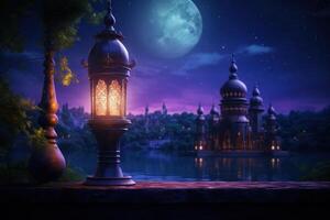 Ramadan background with lantern. Illustration AI Generative photo