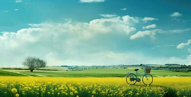 A bike in summer meadow. Illustration AI Generative photo
