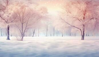 Winter snowy forest background. Illustration AI Generative photo