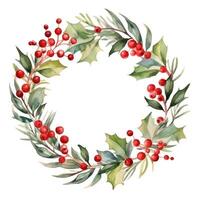 Watercolor Christmas Wreath Isolated. Illustration photo