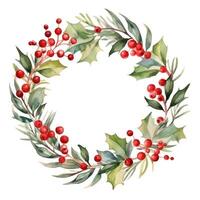 Watercolor Christmas Wreath Isolated. Illustration AI Generative photo