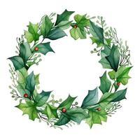 Watercolor Christmas Wreath Isolated. Illustration AI Generative photo