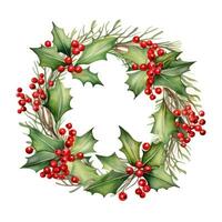 Watercolor Christmas Wreath Isolated. Illustration AI Generative photo