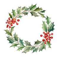 Watercolor Christmas Wreath Isolated. Illustration AI Generative photo