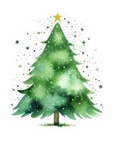 Green watercolor Christmas tree. Illustration AI Generative photo