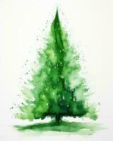 Green watercolor Christmas tree. Illustration AI Generative photo