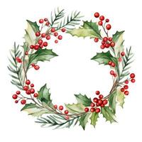 Watercolor Christmas Wreath Isolated. Illustration AI Generative photo