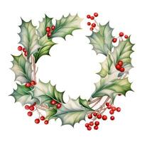 Watercolor Christmas Wreath Isolated. Illustration AI Generative photo