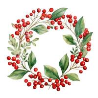 Watercolor Christmas Wreath Isolated. Illustration AI Generative photo