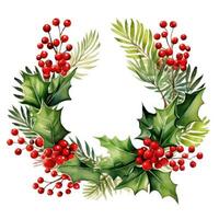 Watercolor Christmas Wreath Isolated. Illustration photo