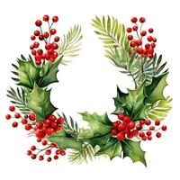 Watercolor Christmas Wreath Isolated. Illustration AI Generative photo