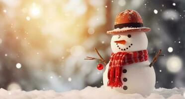 Winter background with snowman. Illustration AI Generative photo