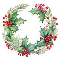 Watercolor Christmas Wreath Isolated. Illustration AI Generative photo