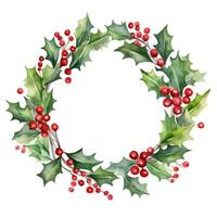 Watercolor Christmas Wreath Isolated. Illustration AI Generative photo