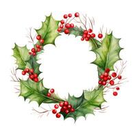 Watercolor Christmas Wreath Isolated. Illustration AI Generative photo