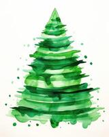 Green watercolor Christmas tree. Illustration AI Generative photo