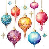 Watercolor Christmas ball background. Illustration AI Generative photo